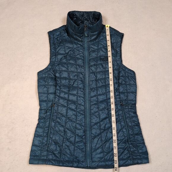 The North Face Womens XS Thermoball Teal Blue Puffer Vest Pockets Eco Insulated - Picture 10 of 14